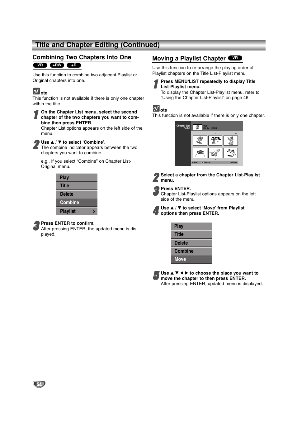 Title and chapter editing (continued) | LG DR4912 User Manual | Page 54 / 64