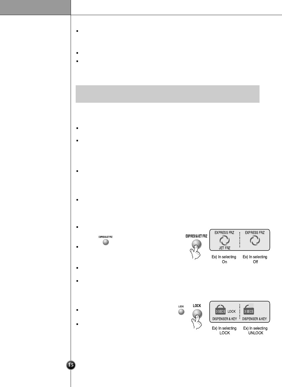 Operation, Jet freezer, Lock | LG LRSC 26945TT User Manual | Page 15 / 32