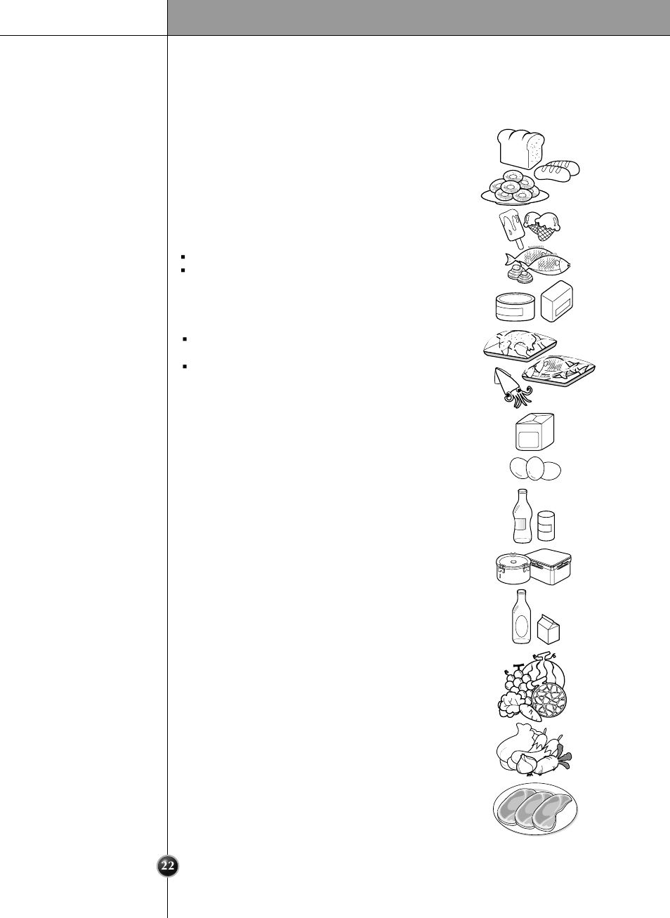 Location of foods, Suggestion on food storage | LG LRSC 26945TT User Manual | Page 22 / 32