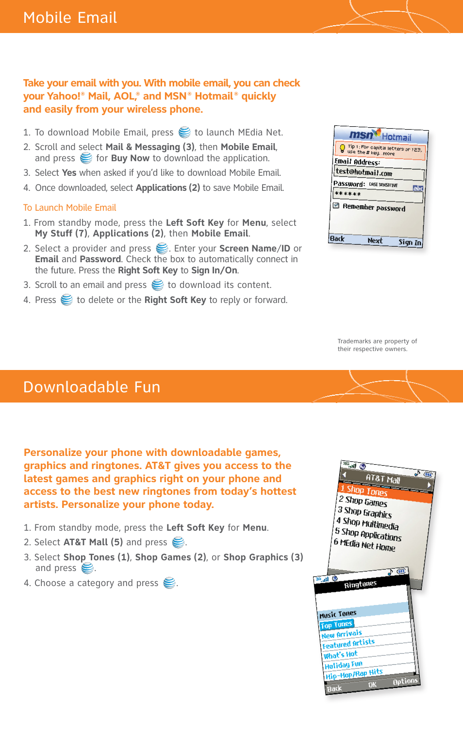 Mobile email, Downloadable fun | LG CU500 User Manual | Page 12 / 16