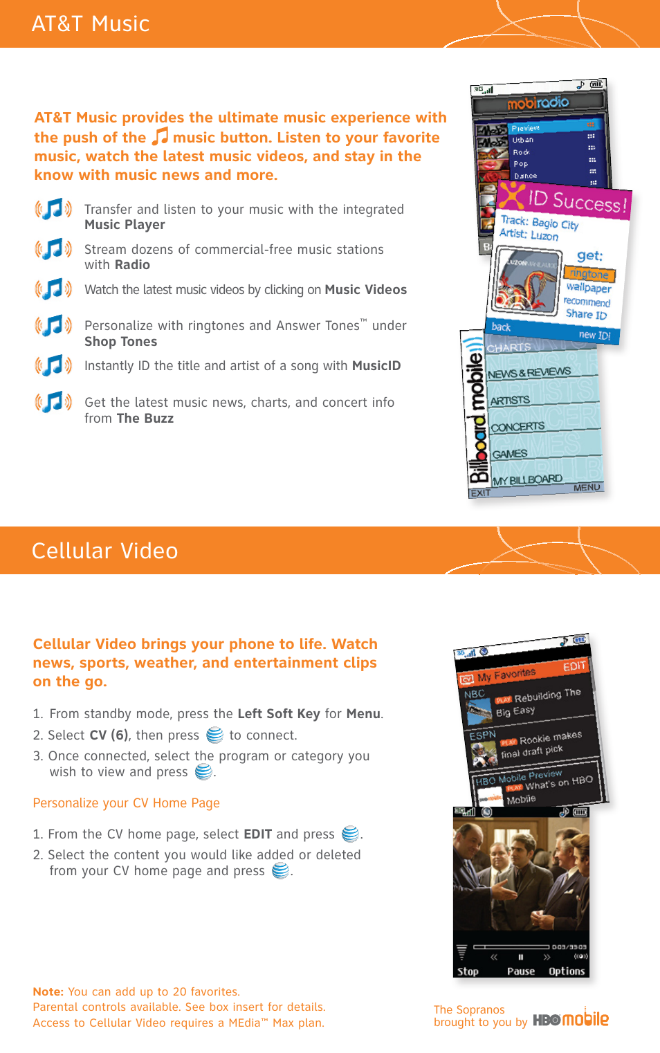 At&t music, Cellular video | LG CU500 User Manual | Page 6 / 16