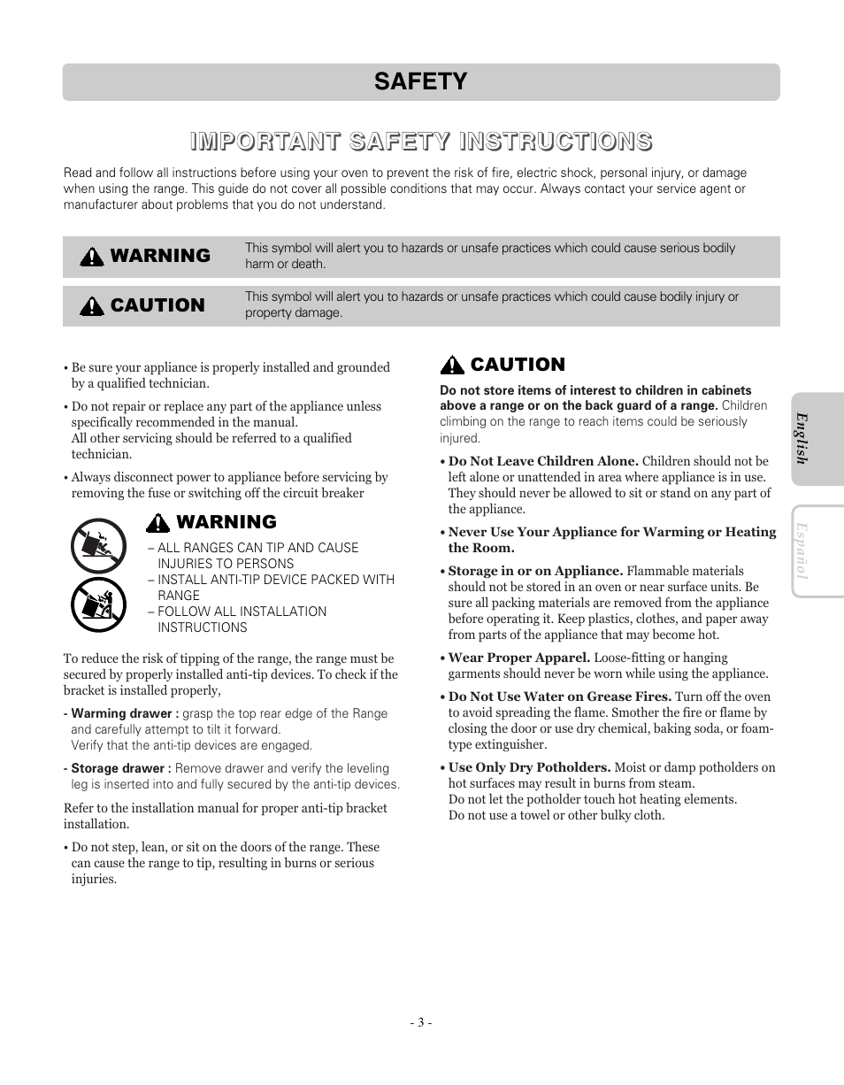 LG LRE30451SW User Manual | Page 3 / 70