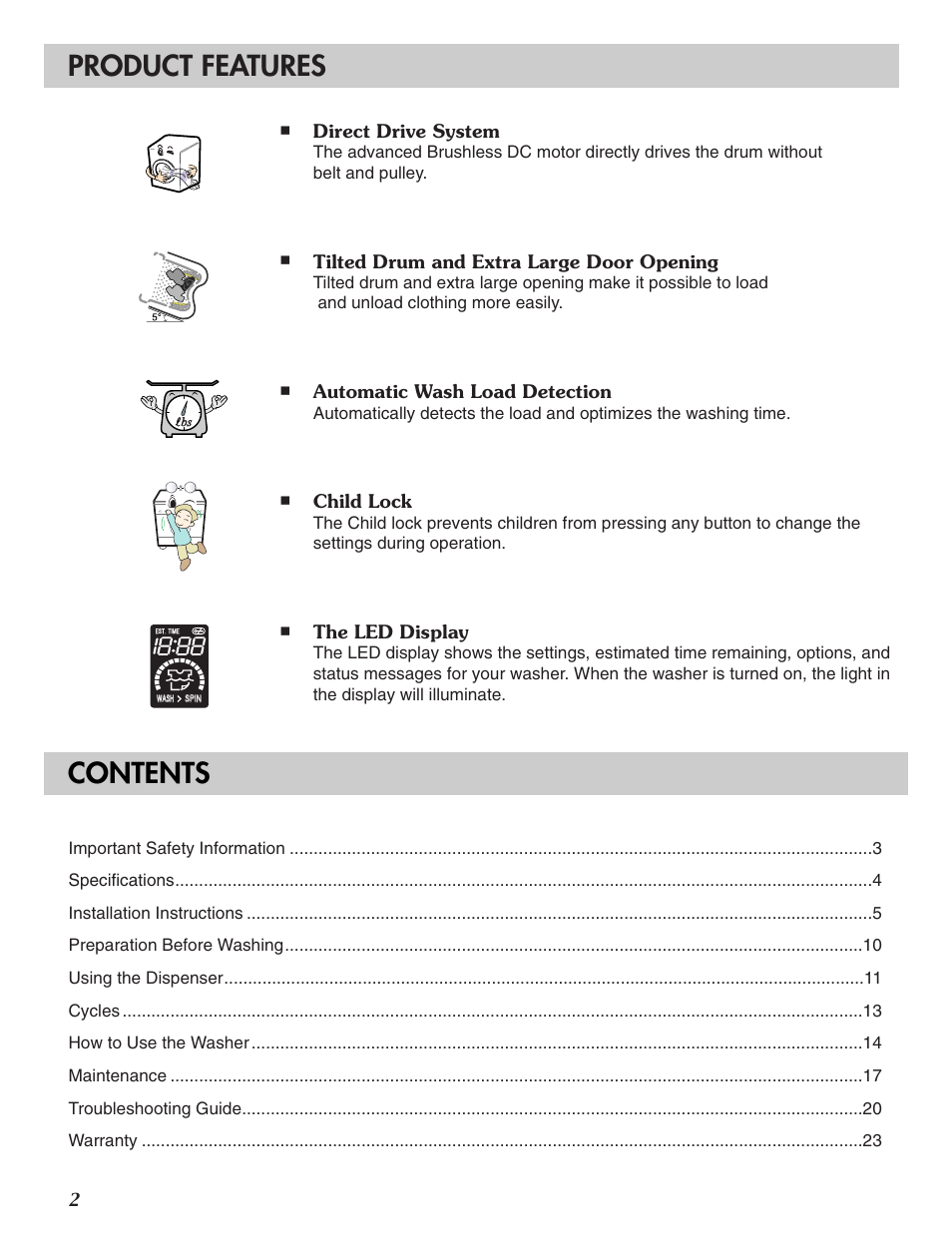 LG WM2016C User Manual | Page 2 / 48