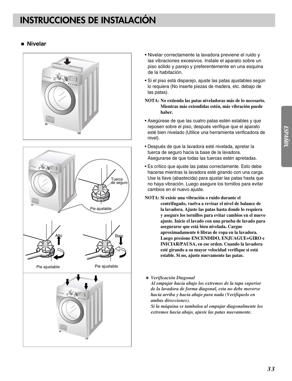 Instrucciones de instalación | LG WM2016C User Manual | Page 33 / 48