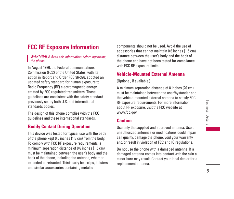 Fcc rf exposure information | LG 150 User Manual | Page 10 / 76