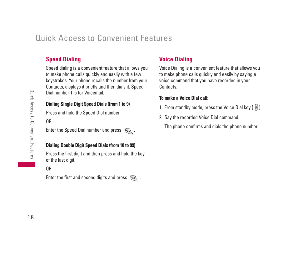 Quick access to convenient features | LG 150 User Manual | Page 19 / 76