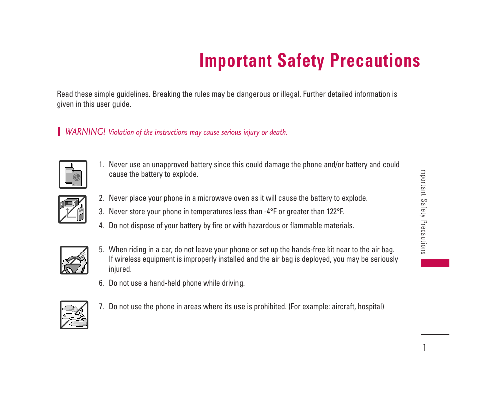Important safety precautions | LG 150 User Manual | Page 2 / 76