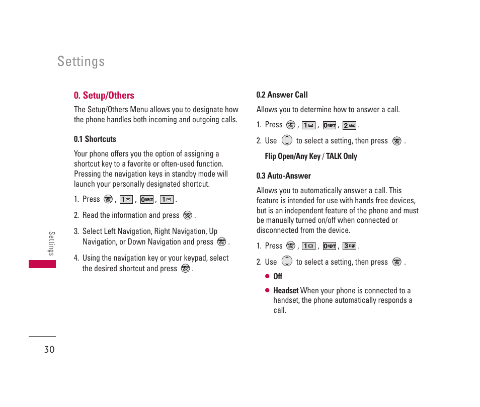 Settings | LG 150 User Manual | Page 31 / 76