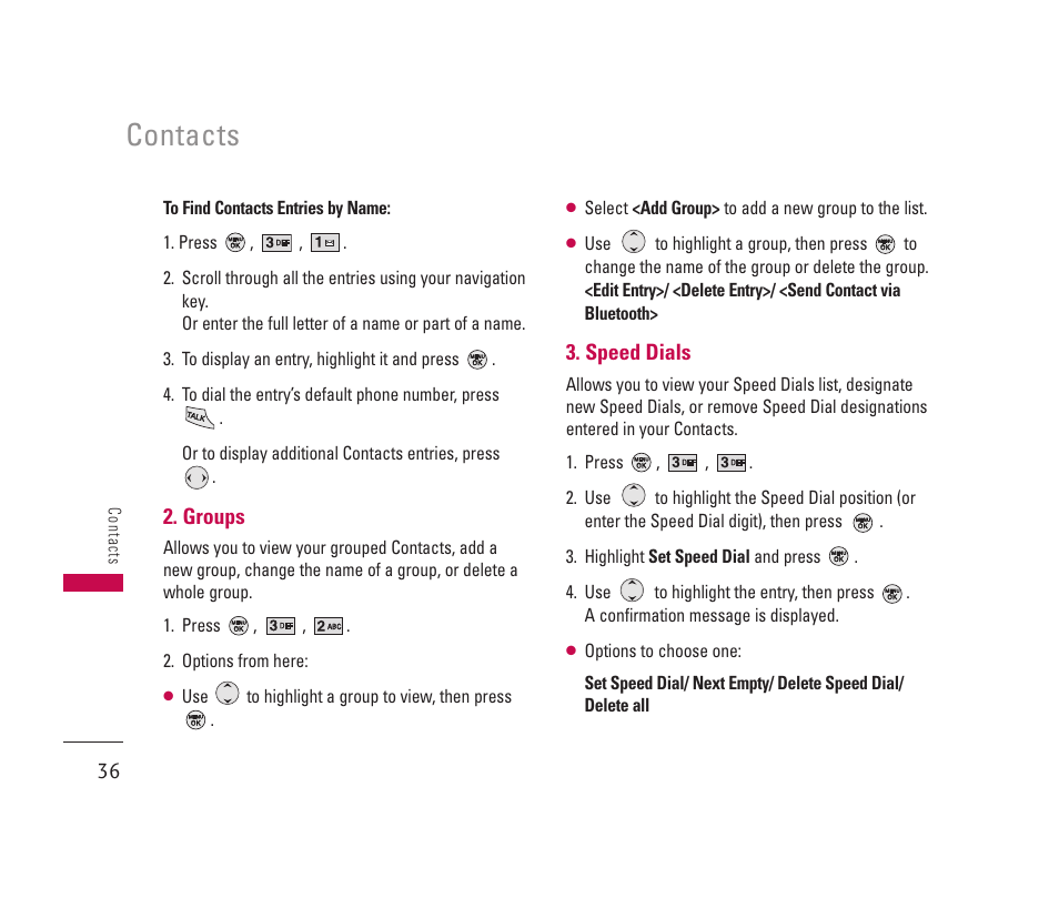 Contacts | LG 150 User Manual | Page 37 / 76