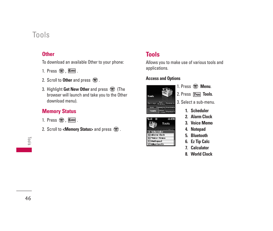 Tools | LG 150 User Manual | Page 47 / 76