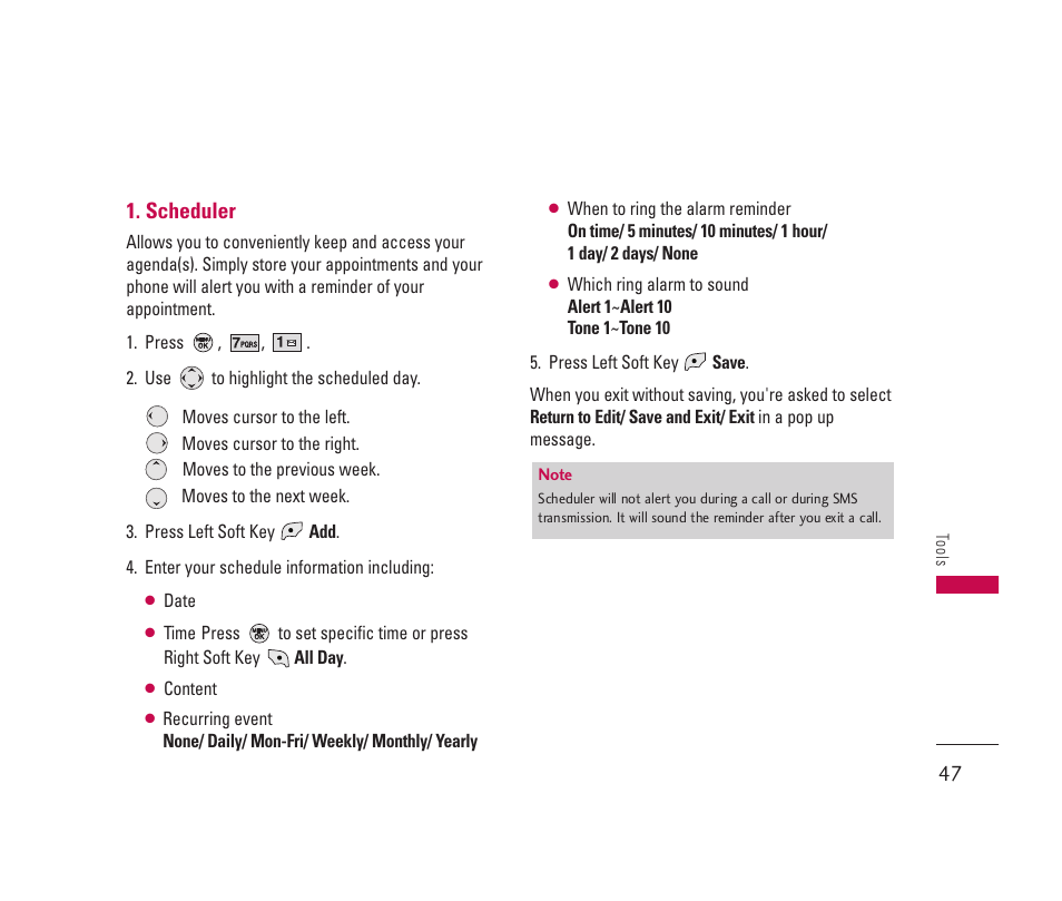 Scheduler | LG 150 User Manual | Page 48 / 76