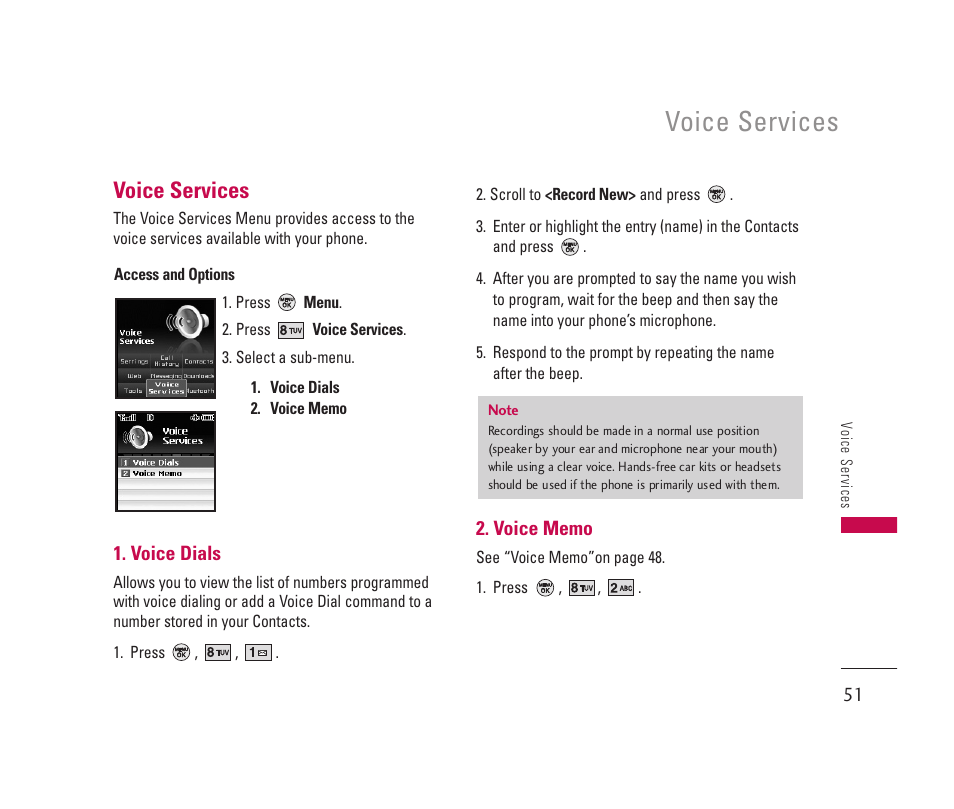 Voice services | LG 150 User Manual | Page 52 / 76