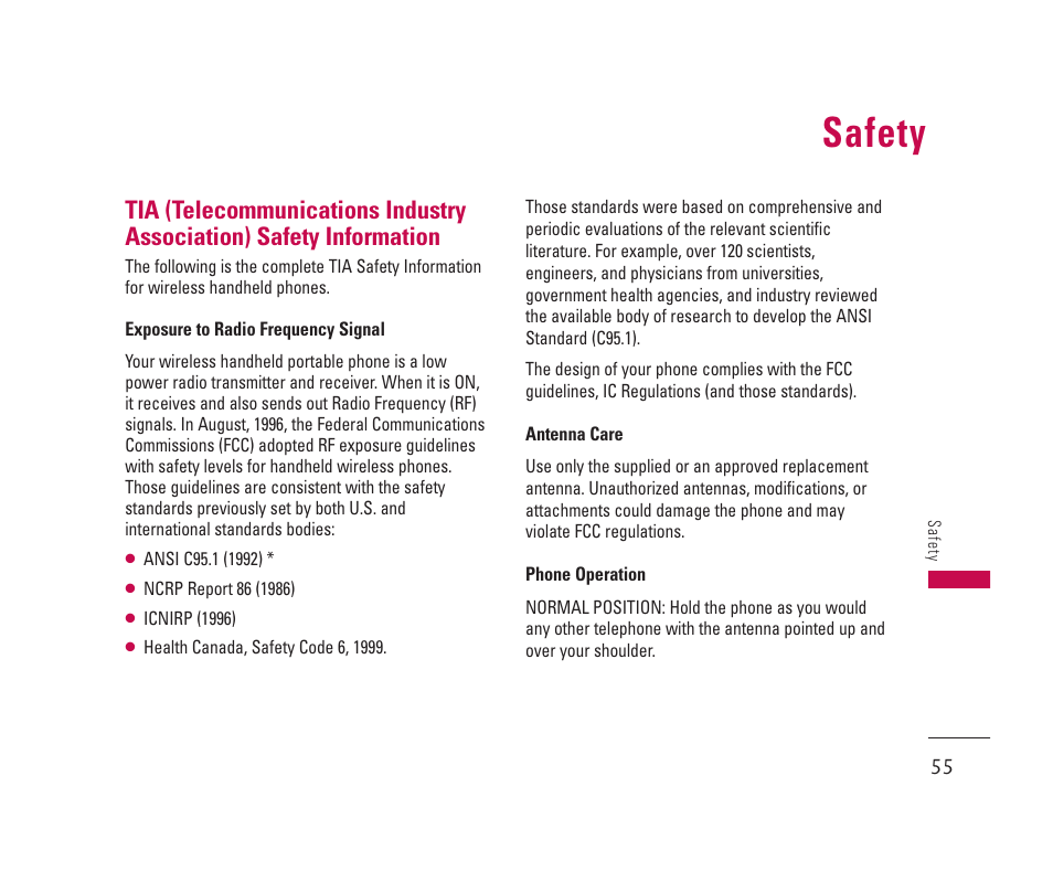 Safety | LG 150 User Manual | Page 56 / 76