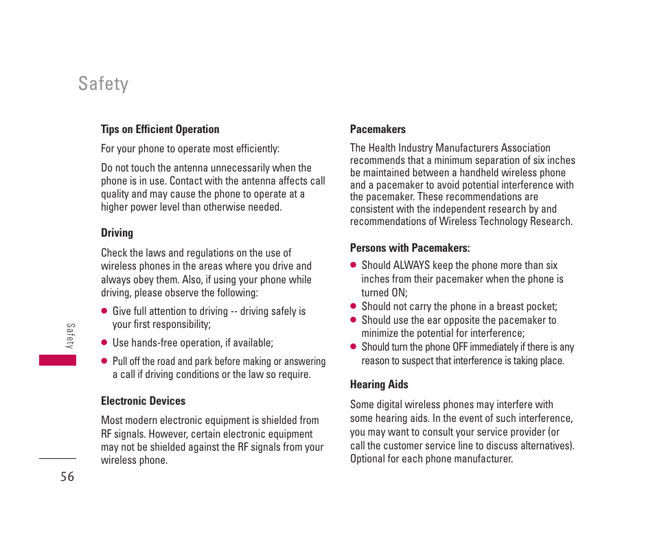 Safety | LG 150 User Manual | Page 57 / 76