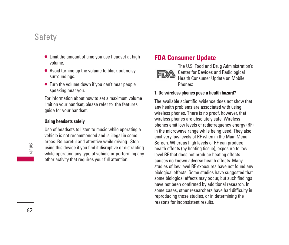 Safety, Fda consumer update | LG 150 User Manual | Page 63 / 76