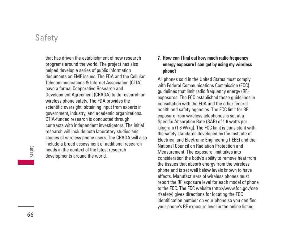Safety | LG 150 User Manual | Page 67 / 76