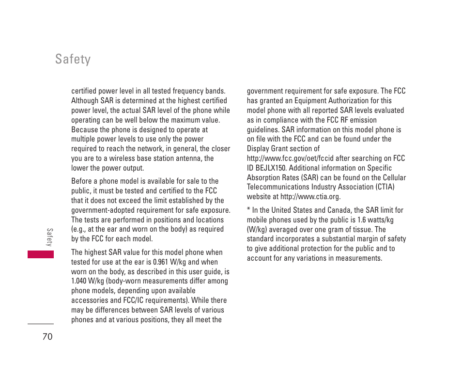 Safety | LG 150 User Manual | Page 71 / 76