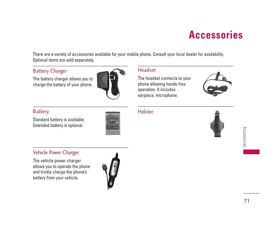 Accessories | LG 150 User Manual | Page 72 / 76
