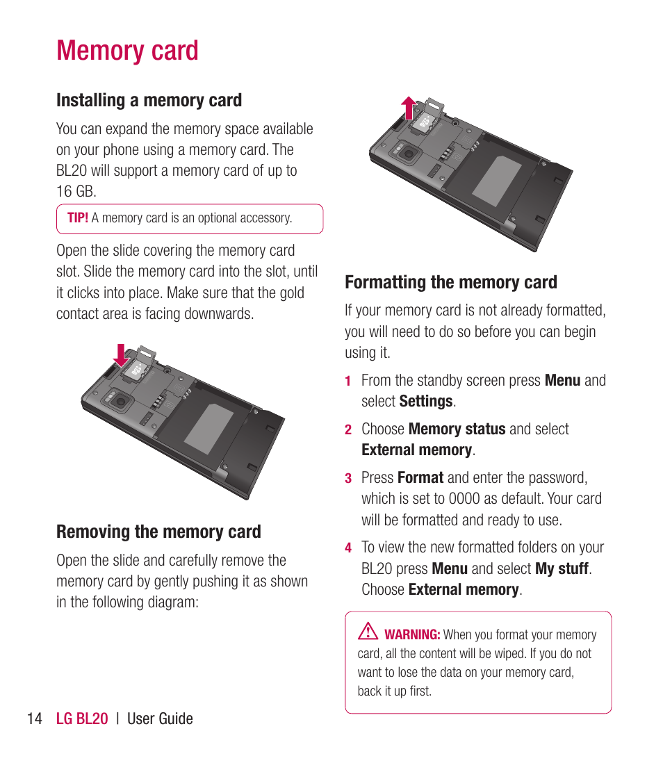 LG BL20 User Manual | Page 14 / 48