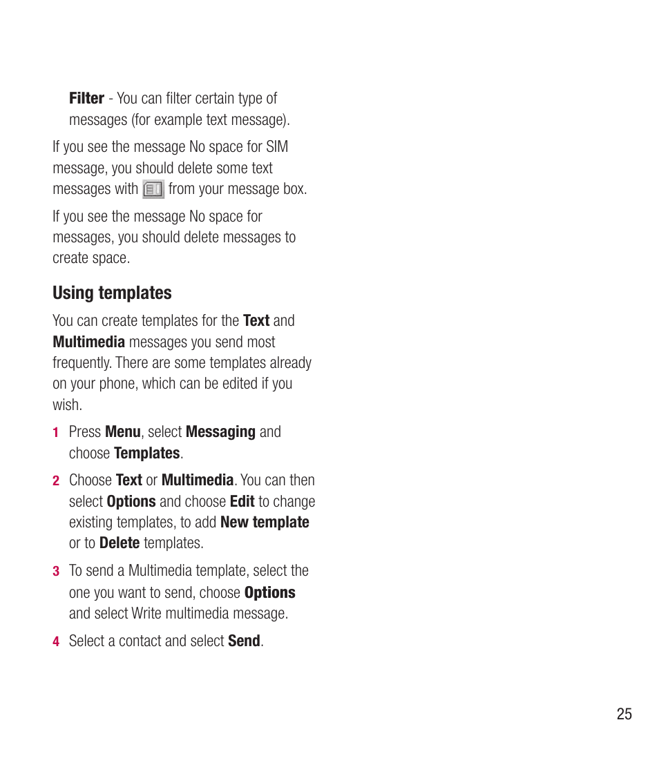 Using templates | LG BL20 User Manual | Page 25 / 48