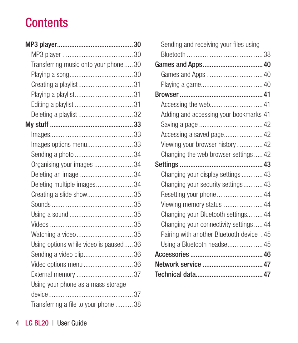 LG BL20 User Manual | Page 4 / 48