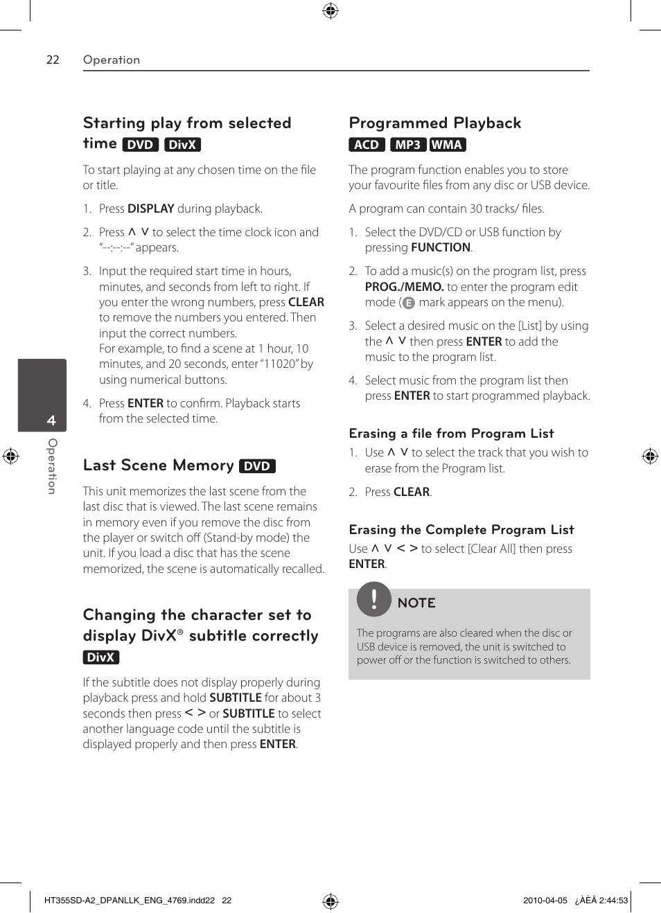 Starting play from selected time, Programmed playback | LG SH35SD-S User Manual | Page 22 / 32
