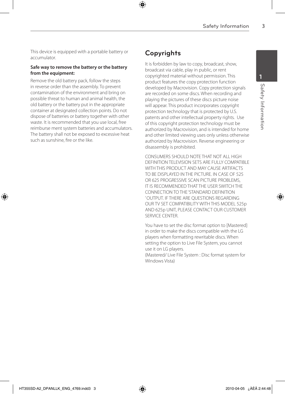 Copyrights | LG SH35SD-S User Manual | Page 3 / 32