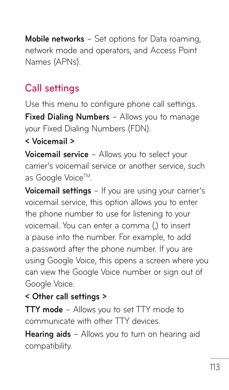Call settings | LG DOUBLEPLAY MFL67441301 User Manual | Page 113 / 196