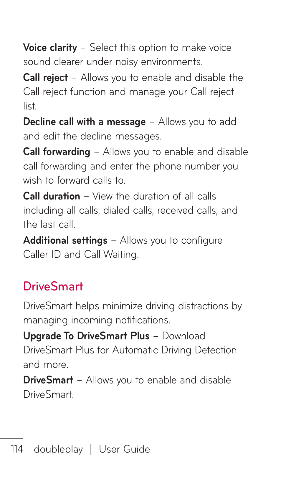 Drivesmart | LG DOUBLEPLAY MFL67441301 User Manual | Page 114 / 196
