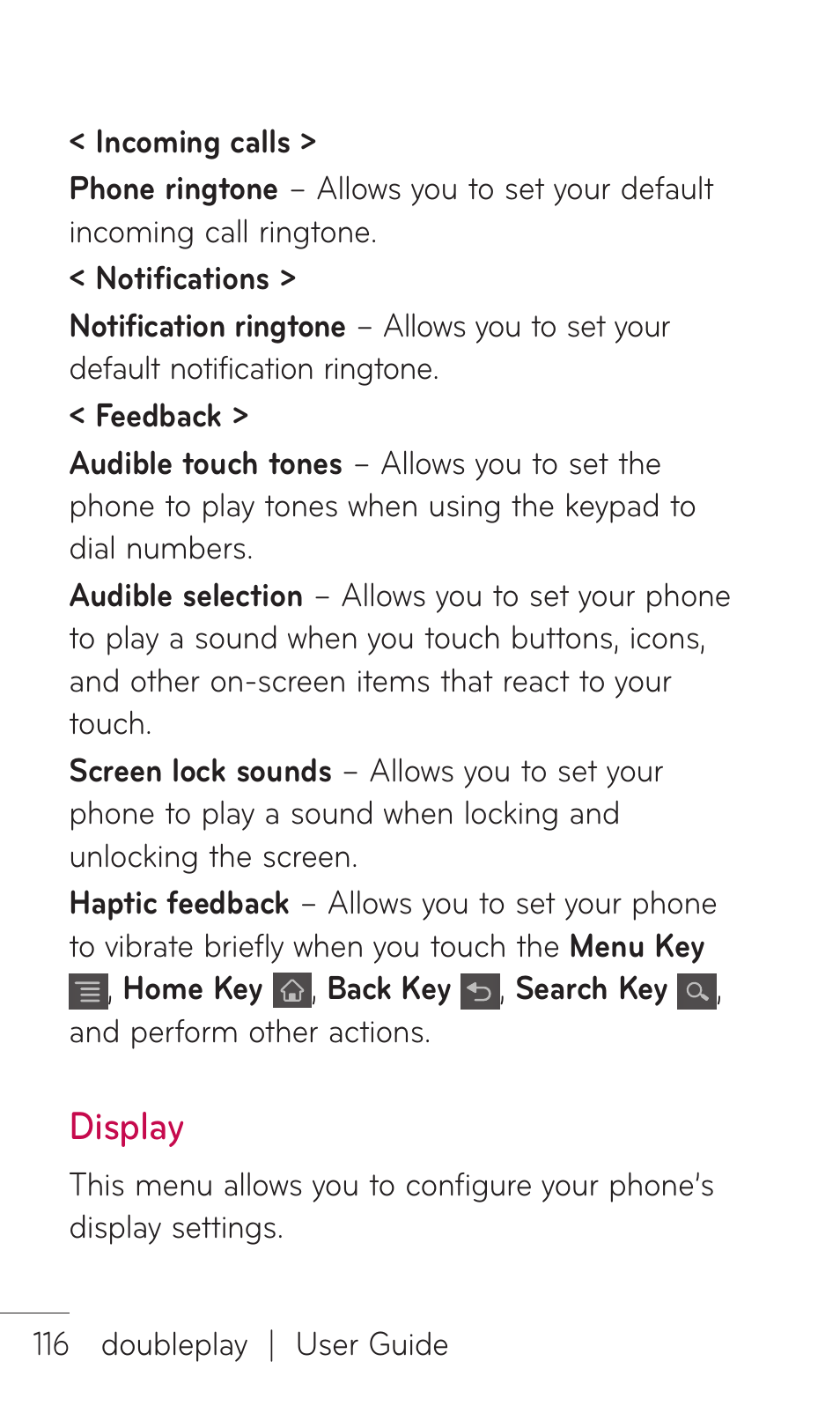 Display | LG DOUBLEPLAY MFL67441301 User Manual | Page 116 / 196