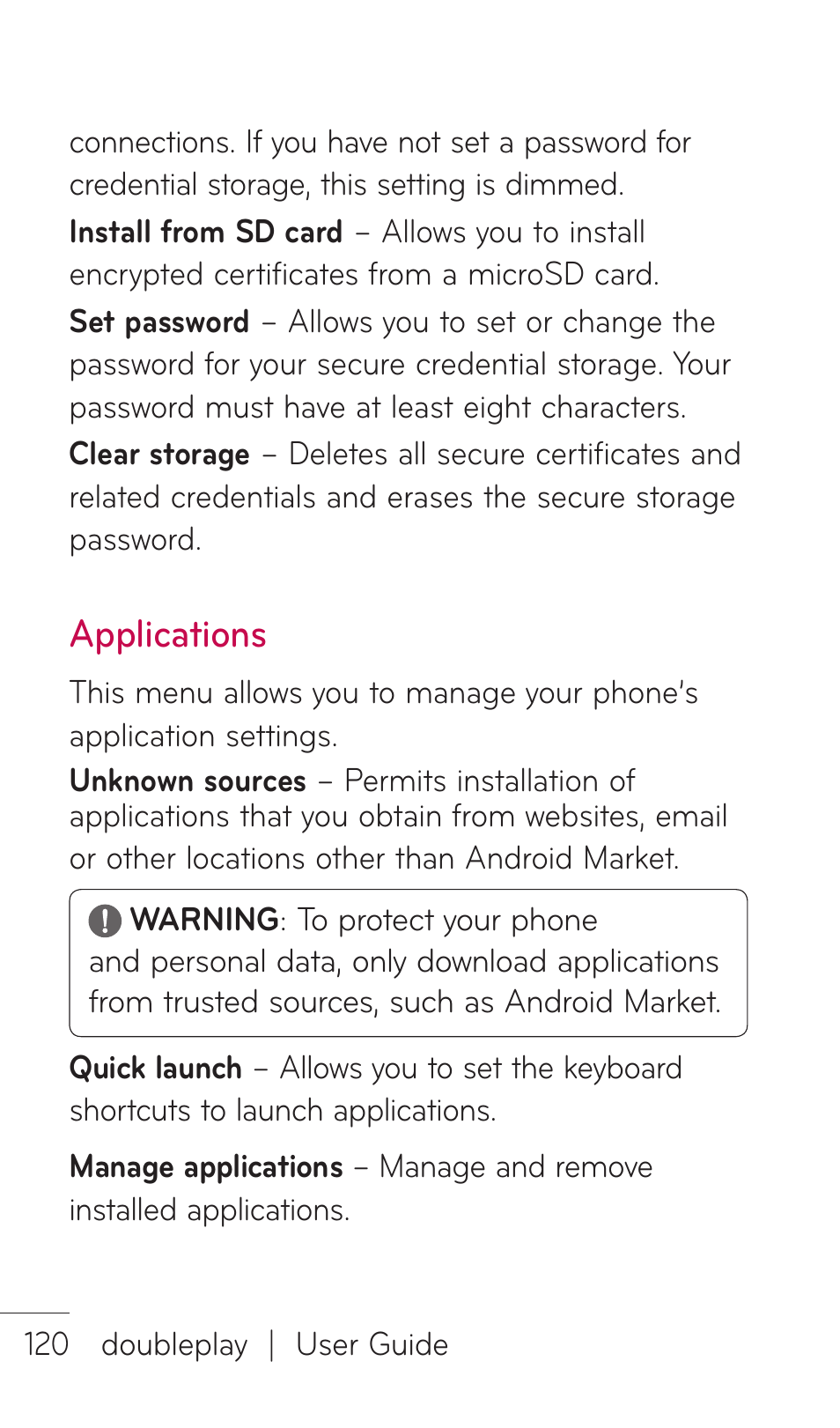 Applications | LG DOUBLEPLAY MFL67441301 User Manual | Page 120 / 196