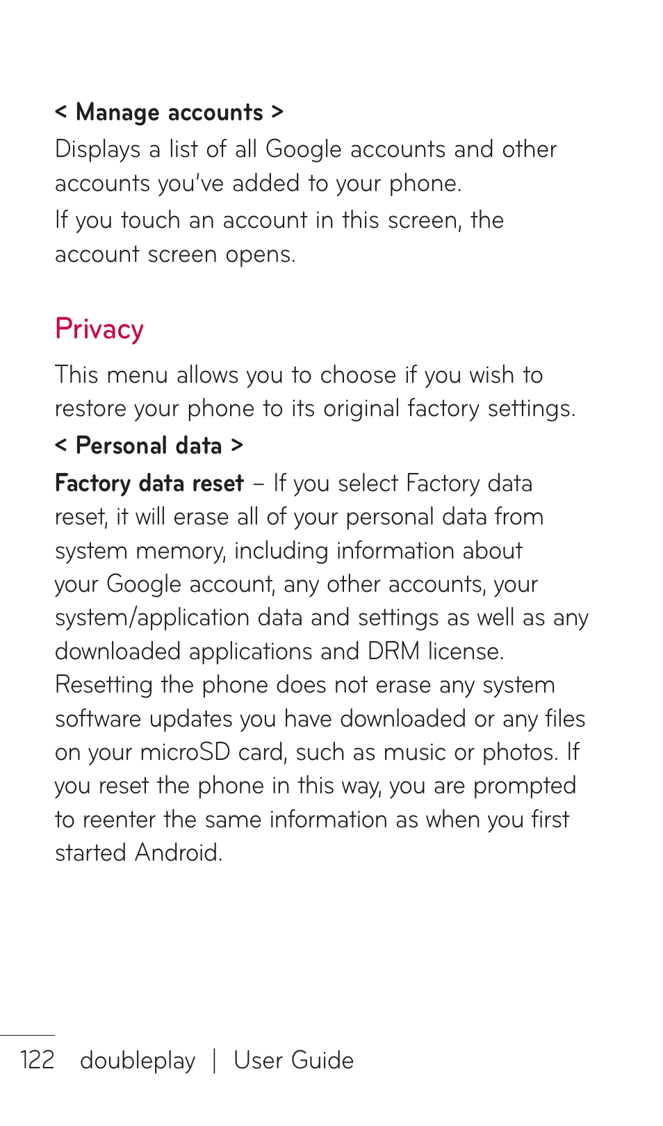 Privacy | LG DOUBLEPLAY MFL67441301 User Manual | Page 122 / 196