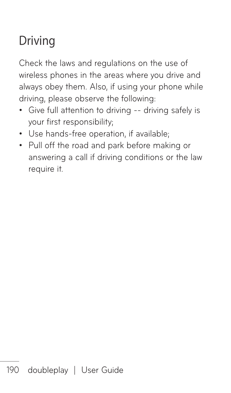 Driving | LG DOUBLEPLAY MFL67441301 User Manual | Page 190 / 196