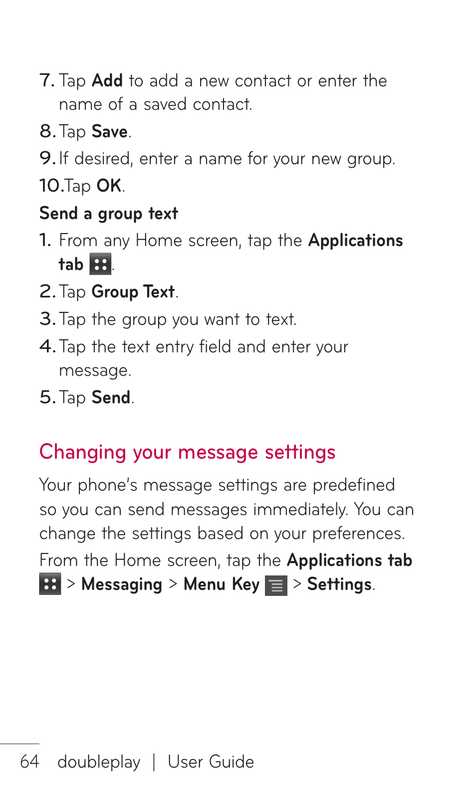 Changing your message settings | LG DOUBLEPLAY MFL67441301 User Manual | Page 64 / 196