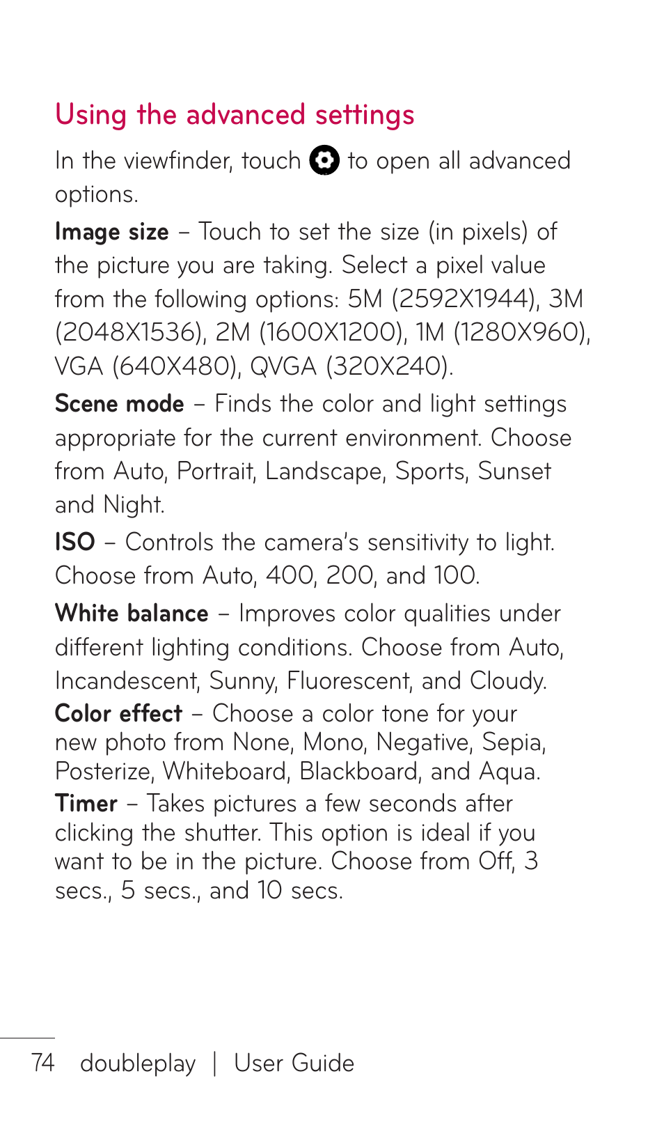 Using the advanced settings | LG DOUBLEPLAY MFL67441301 User Manual | Page 74 / 196