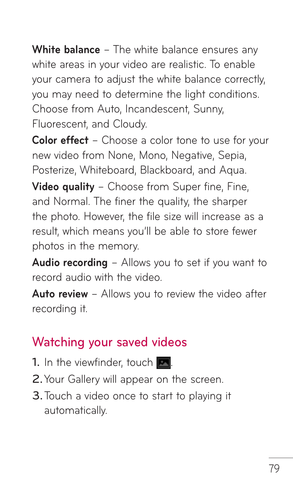Watching your saved videos | LG DOUBLEPLAY MFL67441301 User Manual | Page 79 / 196