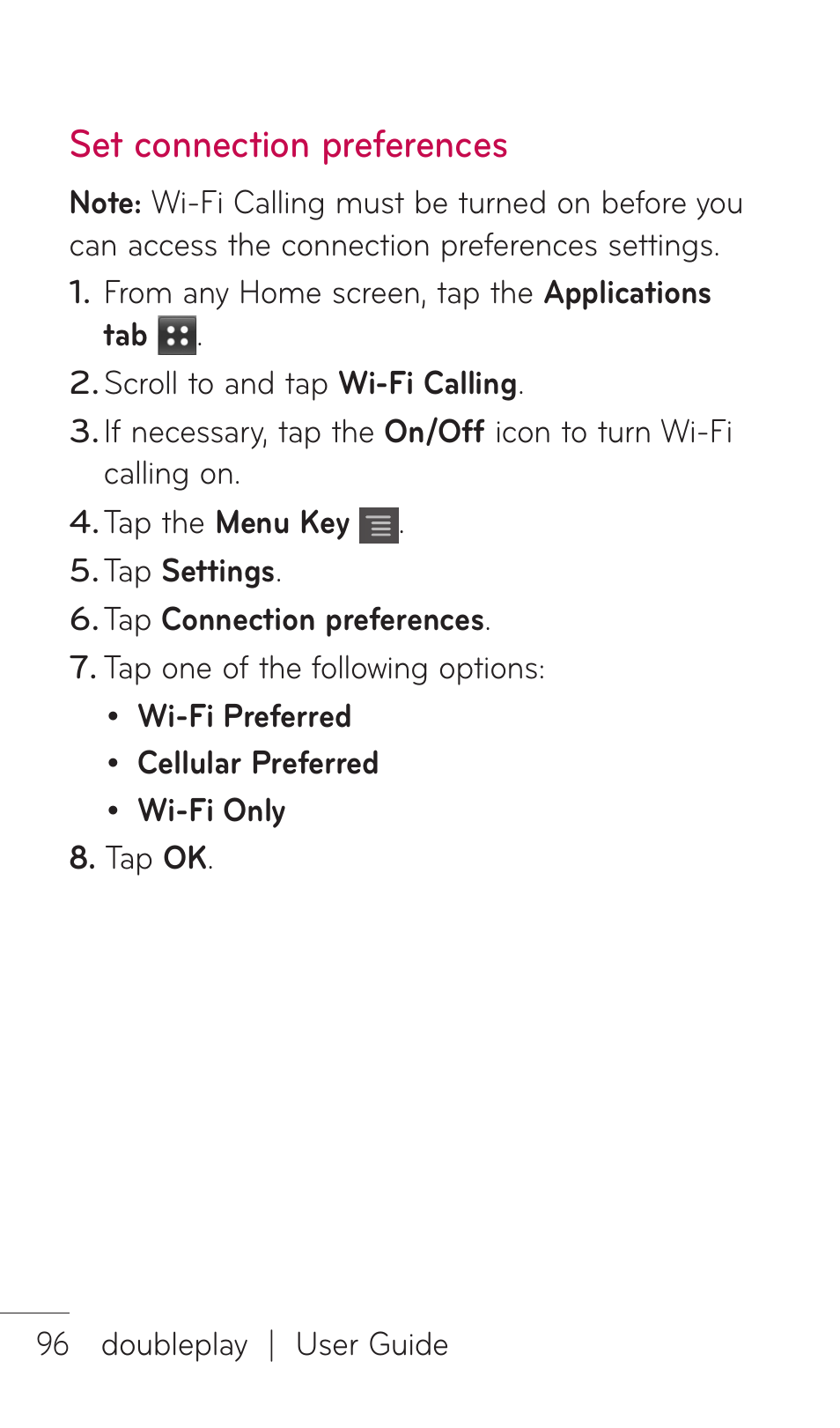 Set connection preferences | LG DOUBLEPLAY MFL67441301 User Manual | Page 96 / 196