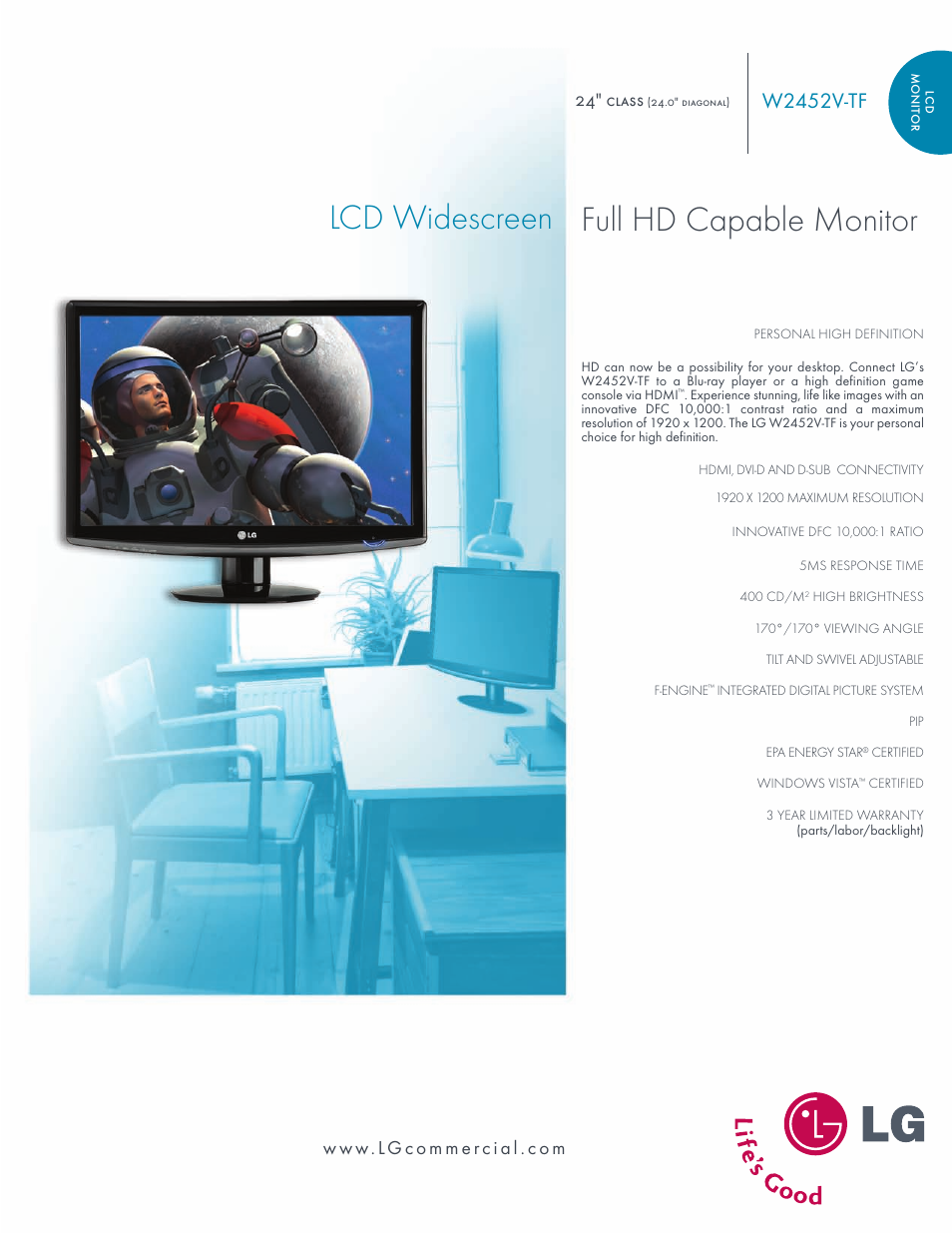 LG W2452V-TF User Manual | 2 pages