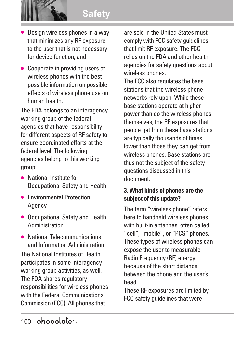 Safety | LG Chocolate User Manual | Page 102 / 262