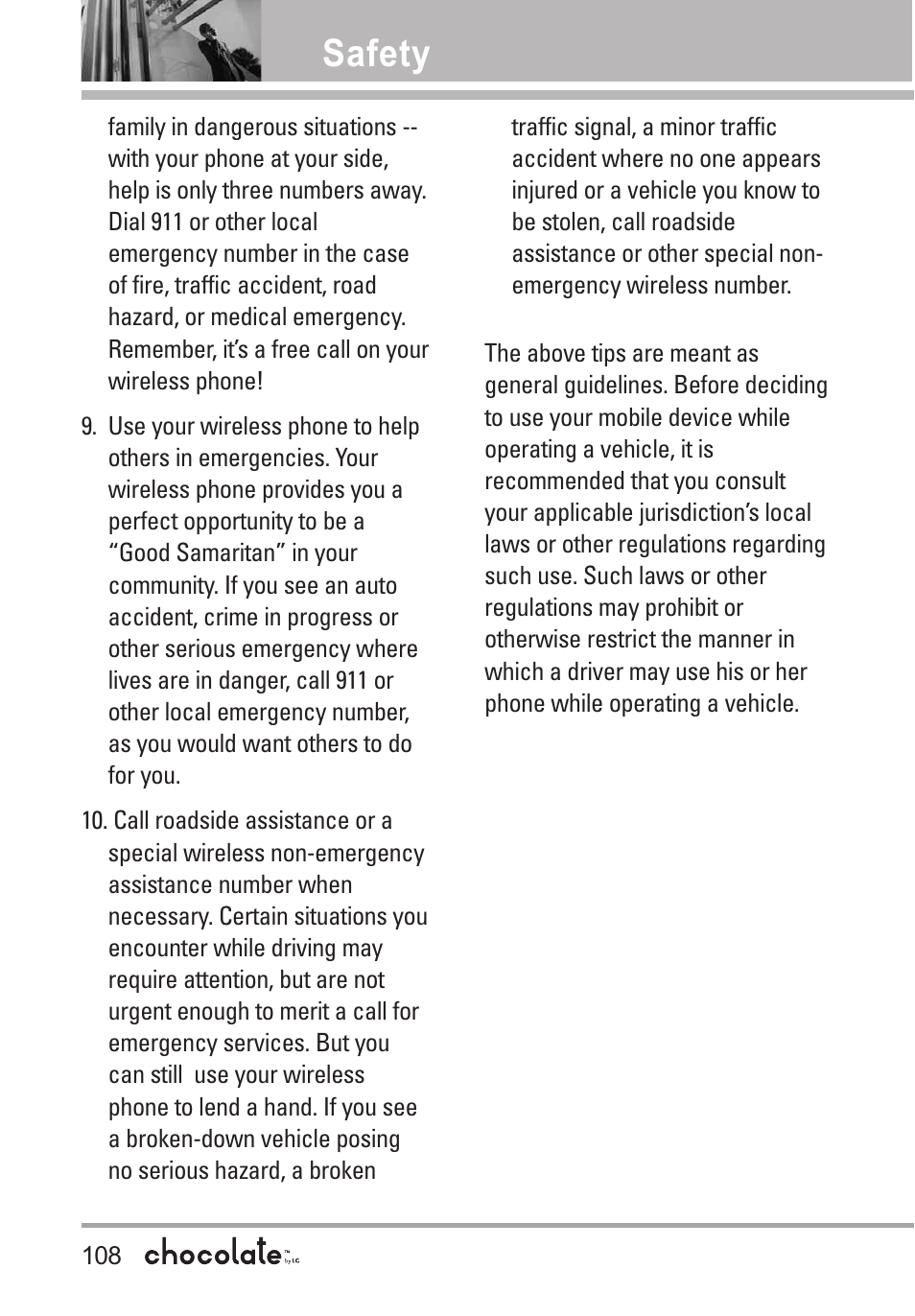 Safety | LG Chocolate User Manual | Page 110 / 262