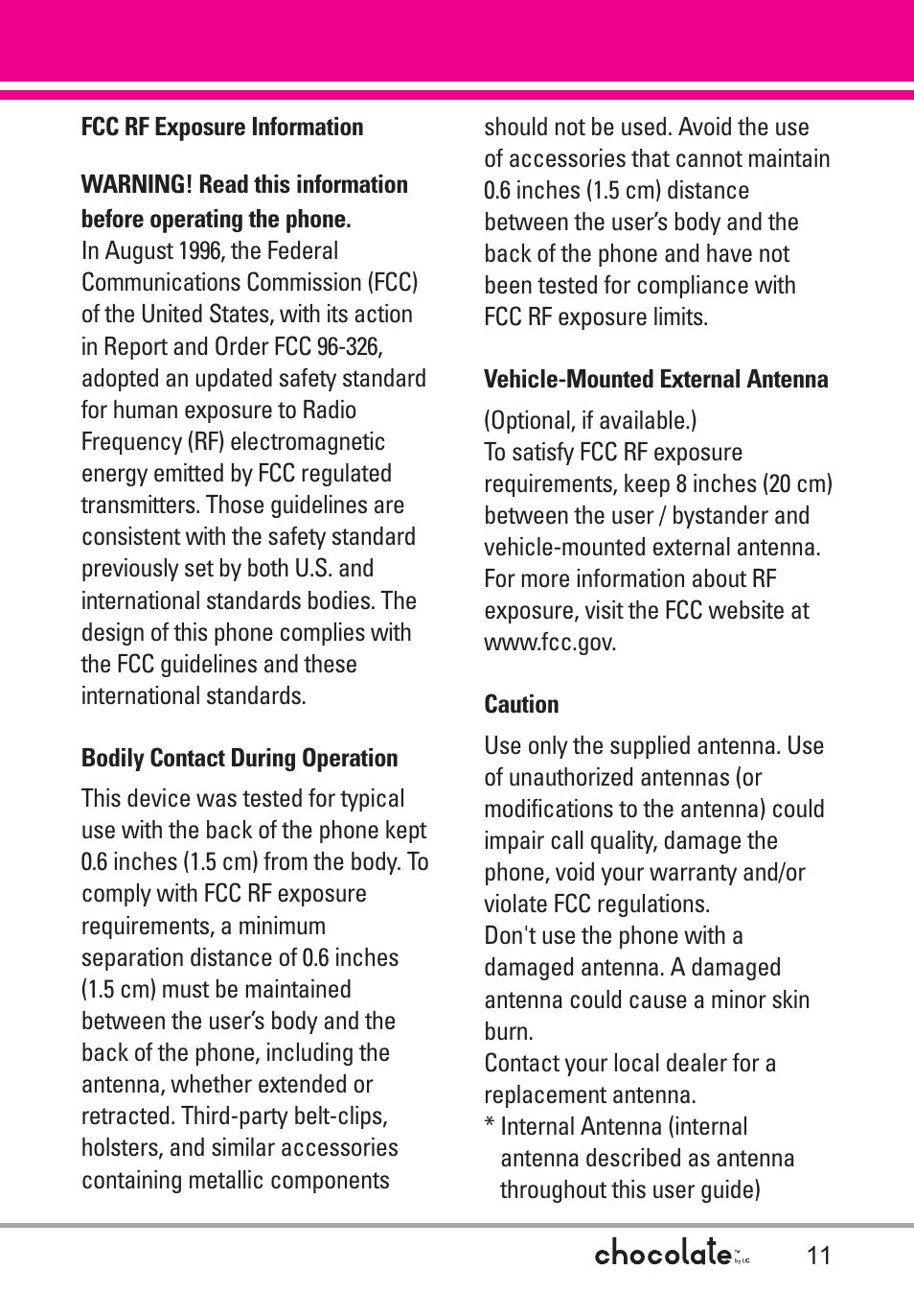 LG Chocolate User Manual | Page 13 / 262