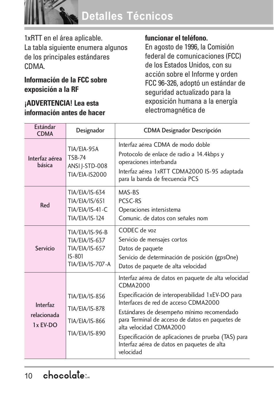 Detalles técnicos | LG Chocolate User Manual | Page 135 / 262