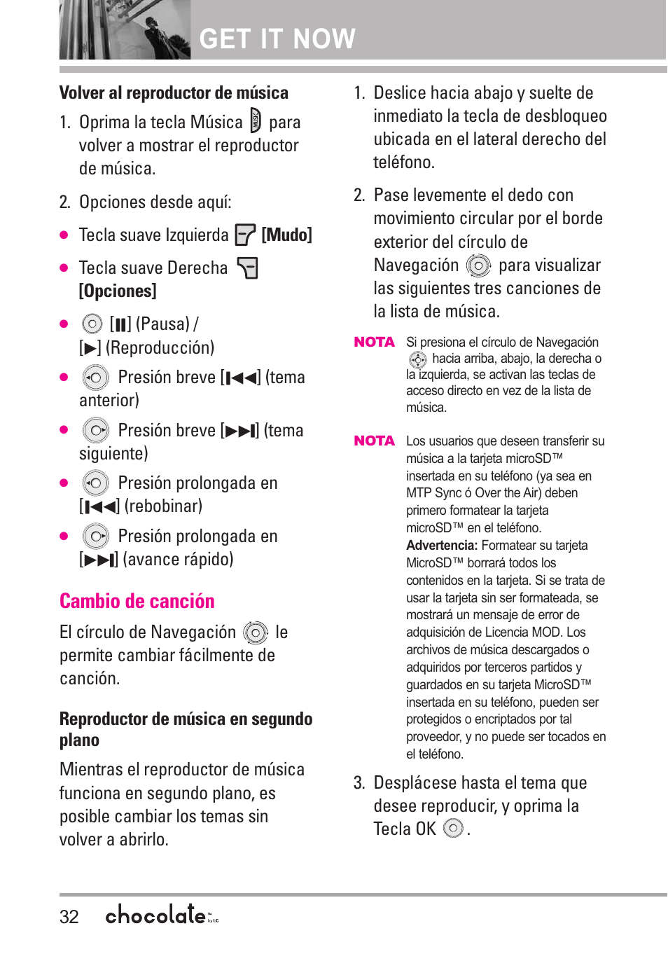 Cambio de canción, Get it now | LG Chocolate User Manual | Page 157 / 262