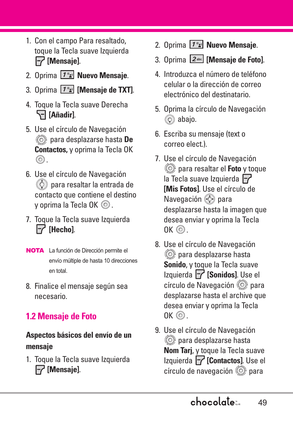 2 mensaje de foto | LG Chocolate User Manual | Page 174 / 262