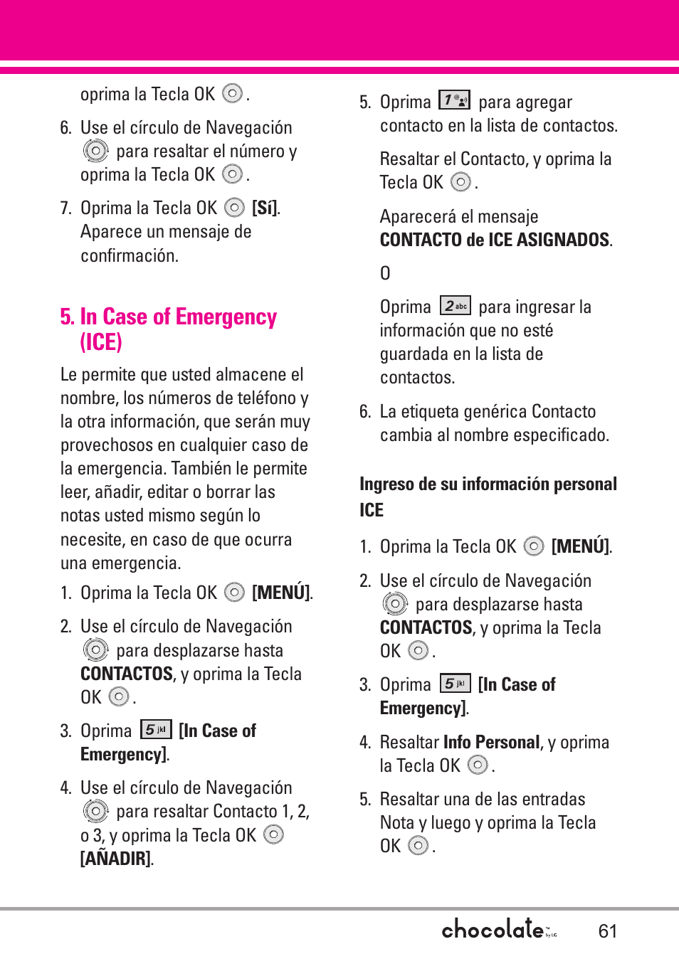 In case of emergency (ice) | LG Chocolate User Manual | Page 186 / 262