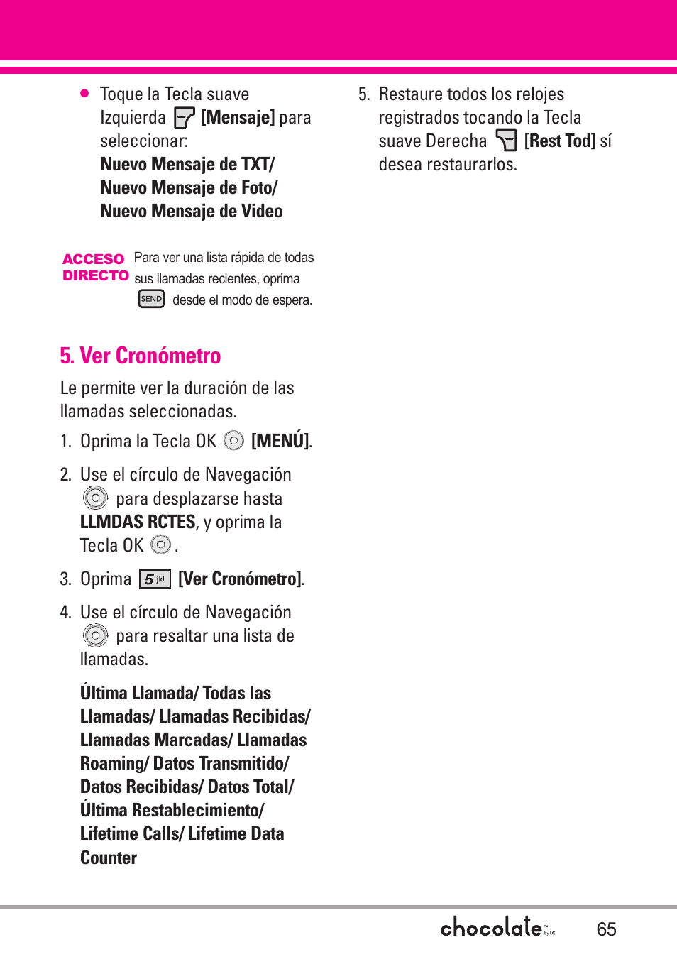 Ver cronómetro | LG Chocolate User Manual | Page 190 / 262