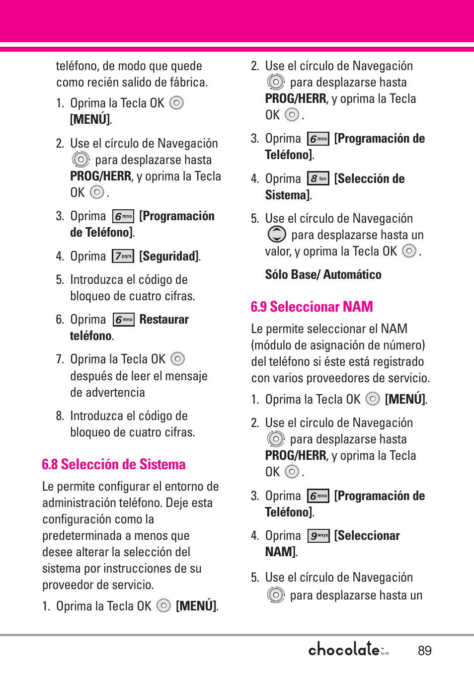 8 selección de sistema, 9 seleccionar nam | LG Chocolate User Manual | Page 214 / 262