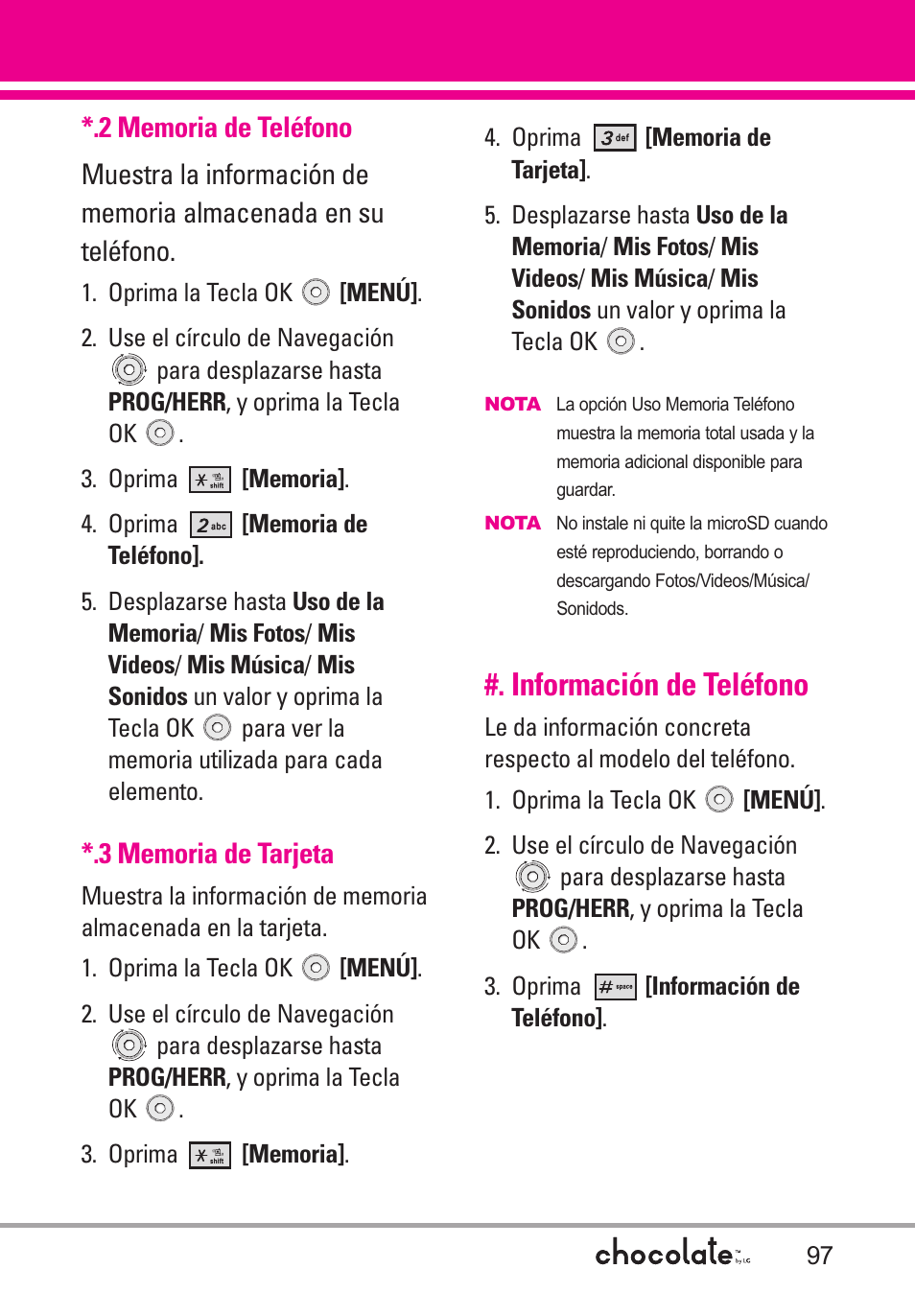 3 memoria de tarjeta, Información de teléfono, 1 mi número | LG Chocolate User Manual | Page 222 / 262