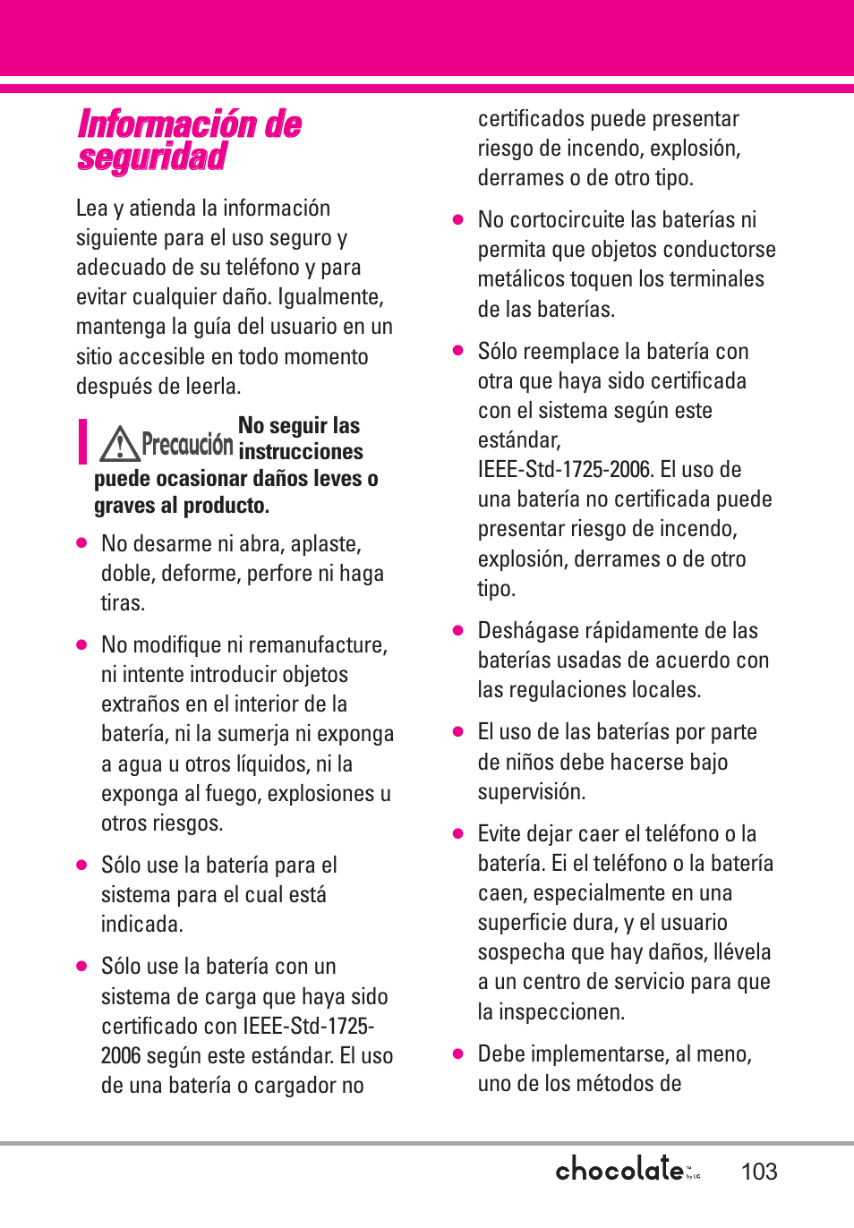Información de seguridad | LG Chocolate User Manual | Page 228 / 262