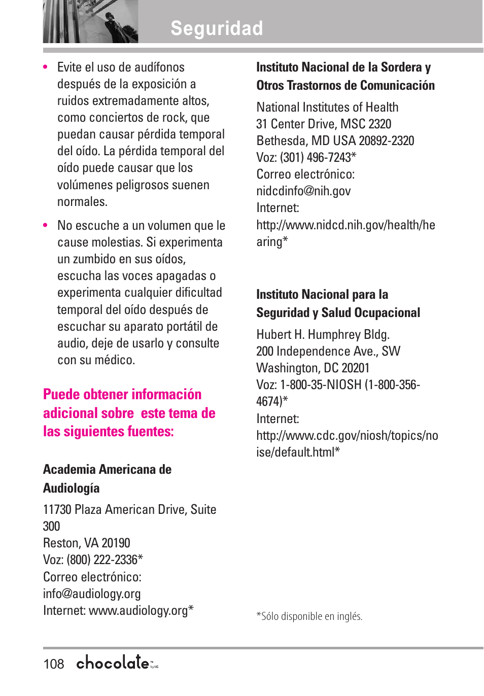 Seguridad | LG Chocolate User Manual | Page 233 / 262
